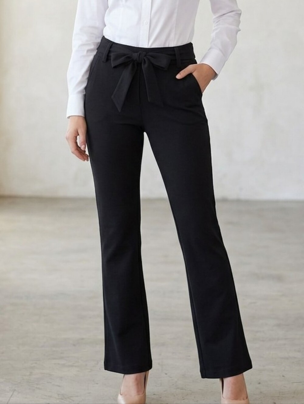 Soho Apparel Tailored Black Tie-Waist Elegant Dress Pants for Women Medium